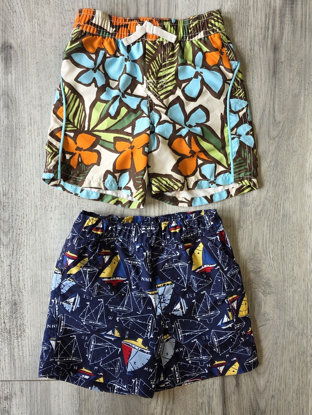 Baby Gap Swim Trunks Lot 2 Boys 6-12 Months Floral Sailboat Mesh Lined